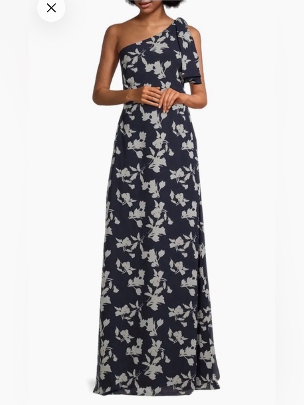 SACHIN & BABI Navy Petal Floral One Shoulder Bow Chelsea Maxi Gown Dress Size 12